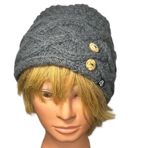 Ambler grey wool knit beanie fleece lined winter hat one size cabled‎